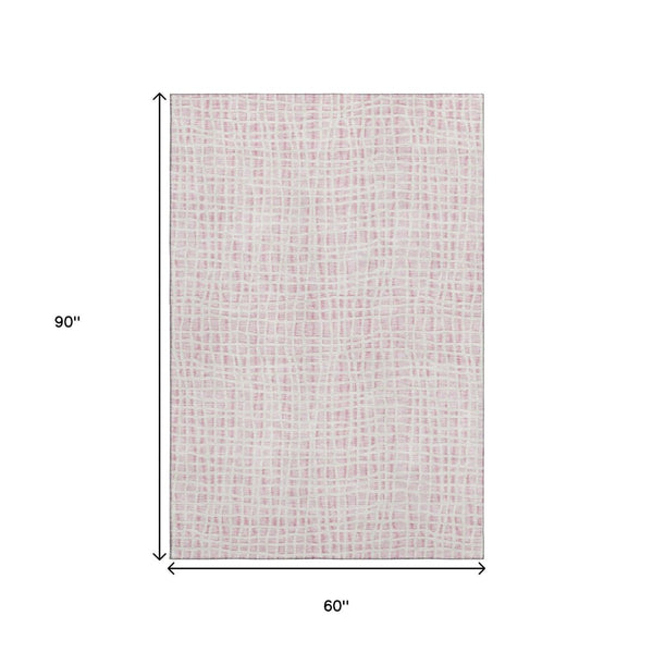 HomeRoots 5' X 8' Pink and Ivory Striped Area Rug – Soft, Durable, Washable with UV Protection for Any Room 661679