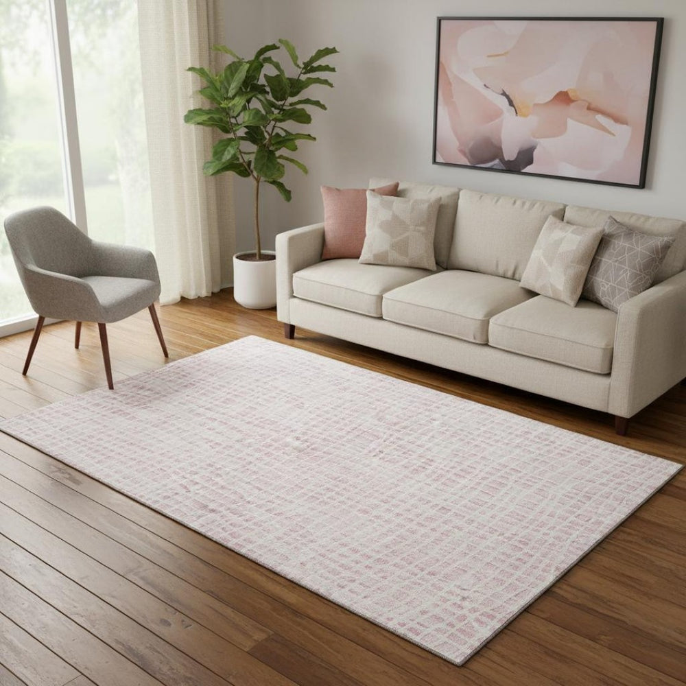 HomeRoots 5' X 8' Pink and Ivory Striped Area Rug – Soft, Durable, Washable with UV Protection for Any Room 661679