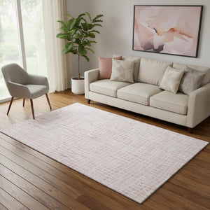 HomeRoots 5' X 8' Pink and Ivory Striped Area Rug – Soft, Durable, Washable with UV Protection for Any Room 661679