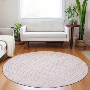 HomeRoots 8' Pink and Ivory Striped Round Rug - Washable, UV Protected, Durable, Perfect for Busy Homes! 661680