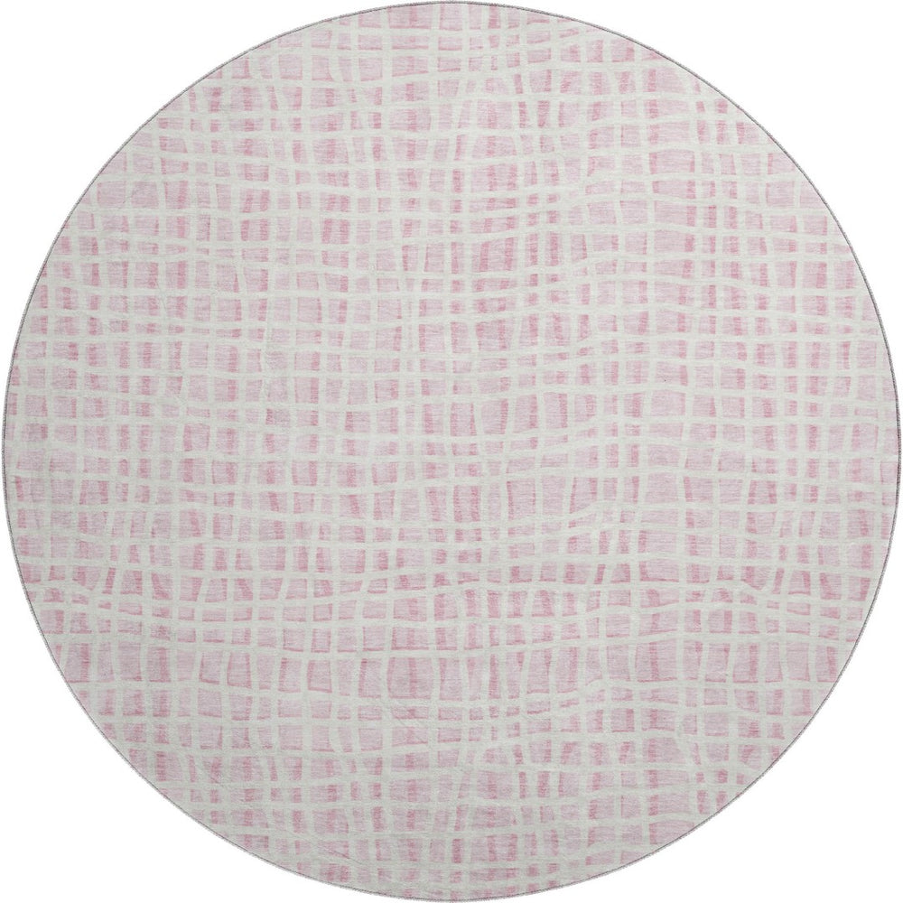 HomeRoots 8' Pink and Ivory Striped Round Rug - Washable, UV Protected, Durable, Perfect for Busy Homes! 661680