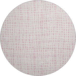 HomeRoots 8' Pink and Ivory Striped Round Rug - Washable, UV Protected, Durable, Perfect for Busy Homes! 661680