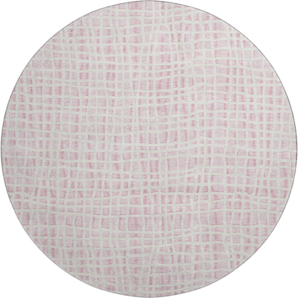 HomeRoots 8' Pink and Ivory Striped Round Rug - Washable, UV Protected, Durable, Perfect for Busy Homes! 661680
