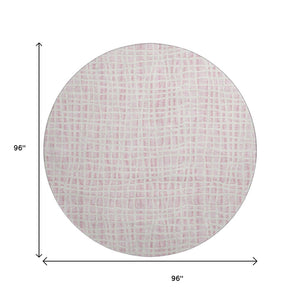 HomeRoots 8' Pink and Ivory Striped Round Rug - Washable, UV Protected, Durable, Perfect for Busy Homes! 661680