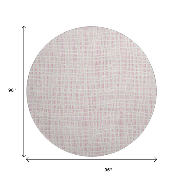 HomeRoots 8' Pink and Ivory Striped Round Rug - Washable, UV Protected, Durable, Perfect for Busy Homes! 661680