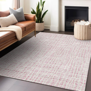 HomeRoots 8' X 10' Pink and Ivory Striped Area Rug - Stylish, Washable, UV-Protected for Homes with Kids & Pets 661681