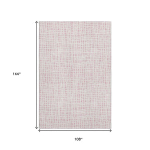HomeRoots 9' X 12' Pink and Ivory Striped Area Rug - Washable, Stain-Resistant, UV Protected for Busy Homes 661682