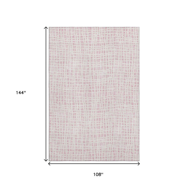 HomeRoots 9' X 12' Pink and Ivory Striped Area Rug - Washable, Stain-Resistant, UV Protected for Busy Homes 661682
