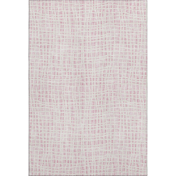 HomeRoots 9' X 12' Pink and Ivory Striped Area Rug - Washable, Stain-Resistant, UV Protected for Busy Homes 661682