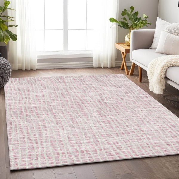 HomeRoots 10' Pink and Ivory Striped Washable Area Rug - UV Protected, Durable, Stylish for Family Spaces 661683