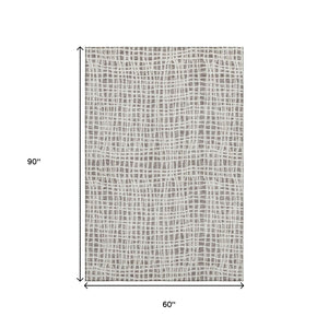 HomeRoots 5' Contemporary Taupe and Beige Striped Washable Area Rug with UV Protection for High-Traffic Homes 661685