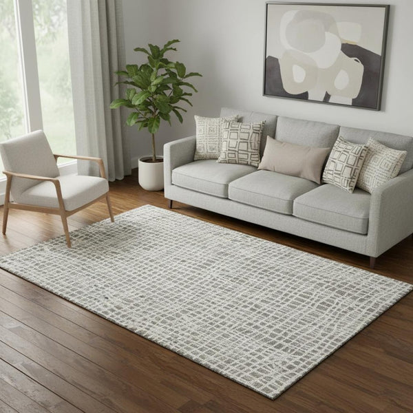 HomeRoots 5' Contemporary Taupe and Beige Striped Washable Area Rug with UV Protection for High-Traffic Homes 661685