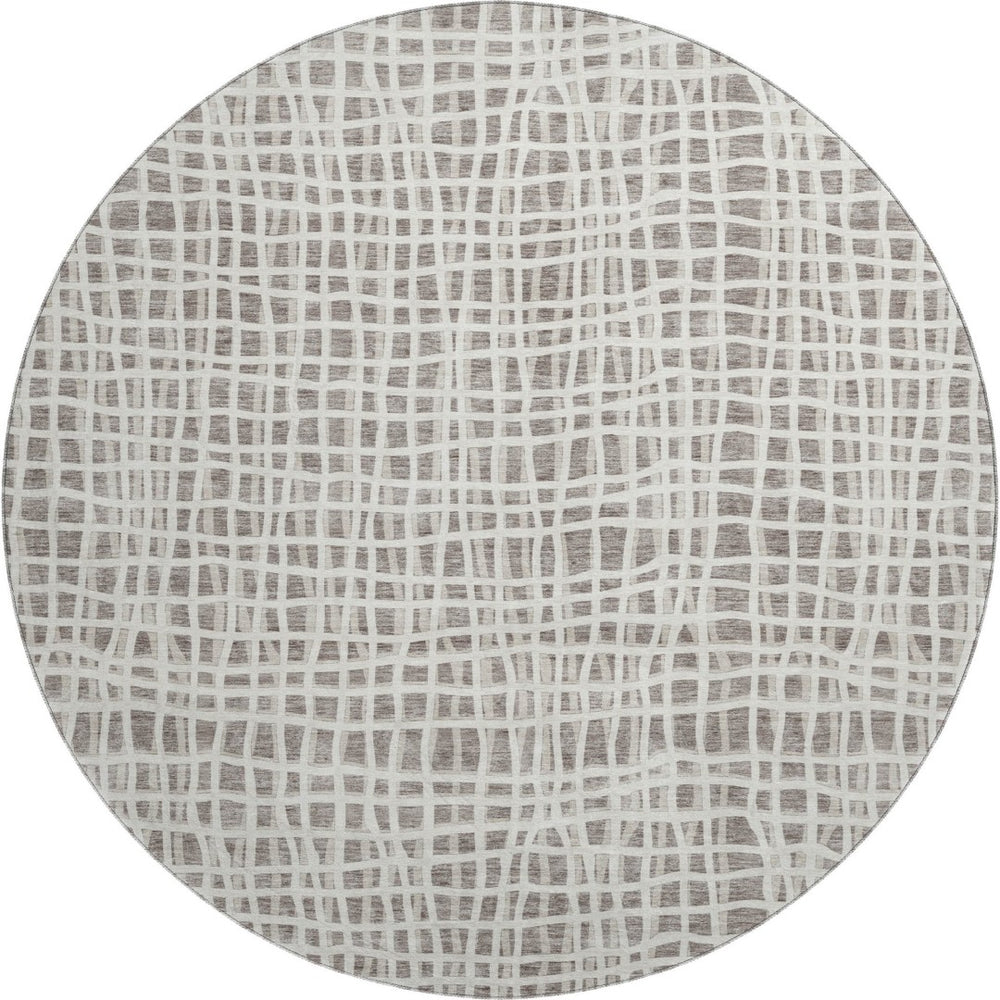HomeRoots 8' Taupe and Beige Striped Washable Round Rug - Durable, Stain Resistant, UV Protected for All Spaces 661686