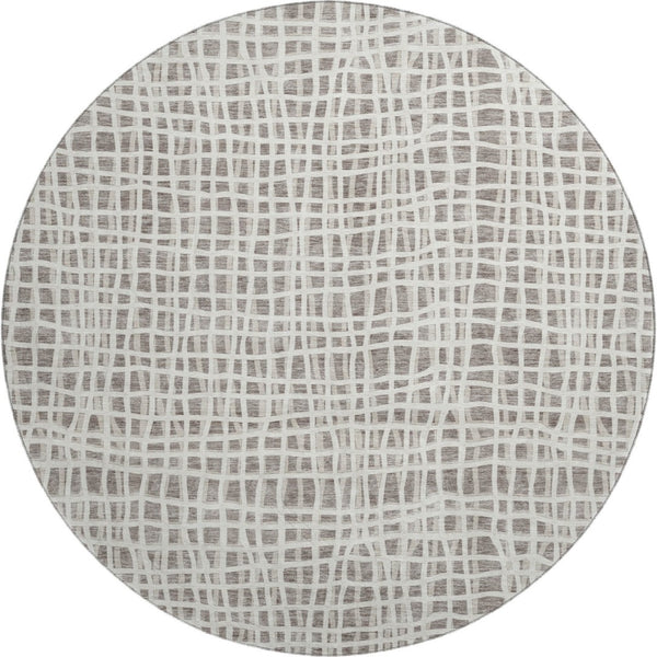 HomeRoots 8' Taupe and Beige Striped Washable Round Rug - Durable, Stain Resistant, UV Protected for All Spaces 661686