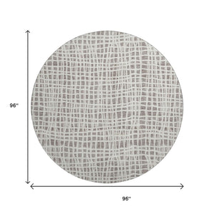 HomeRoots 8' Taupe and Beige Striped Washable Round Rug - Durable, Stain Resistant, UV Protected for All Spaces 661686