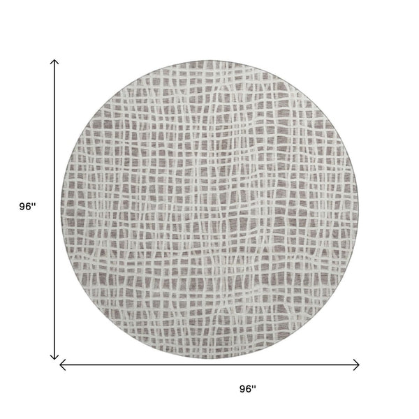 HomeRoots 8' Taupe and Beige Striped Washable Round Rug - Durable, Stain Resistant, UV Protected for All Spaces 661686