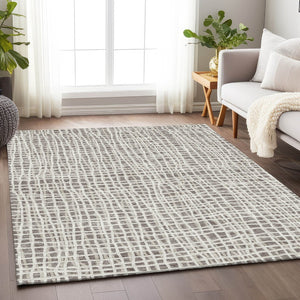 HomeRoots 8' X 10' Washable Taupe & Beige Striped Area Rug with UV Protection for Stylish, Durable Spaces 661687