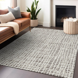 HomeRoots 8' X 10' Washable Taupe & Beige Striped Area Rug with UV Protection for Stylish, Durable Spaces 661687