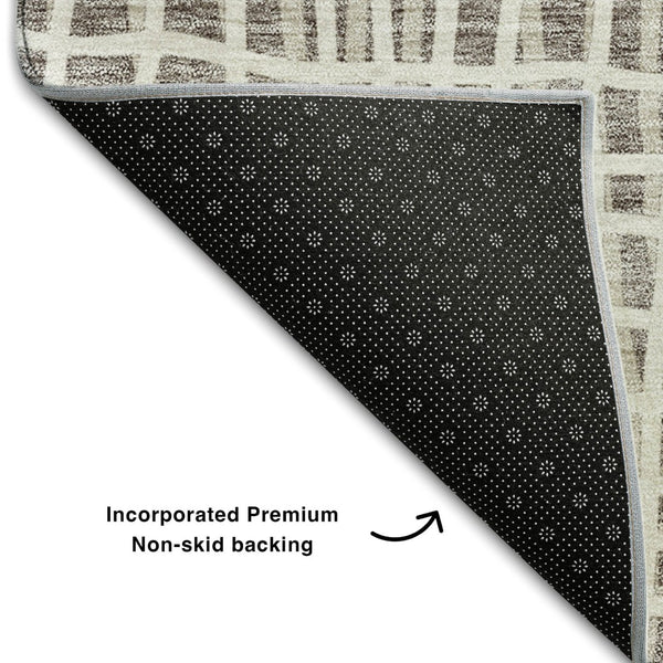 HomeRoots 10' Taupe and Beige Striped Washable Area Rug with UV Protection – Perfect for High-Traffic Spaces! 661689