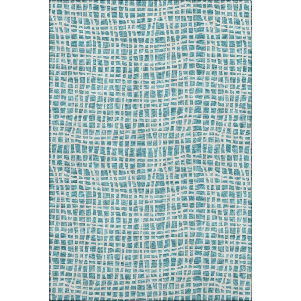 HomeRoots 5' X 8' Teal And Ivory Striped Washable Area Rug - Durable, Stain-Resistant, UV Protected Beauty! 661691