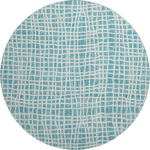 HomeRoots 8' Stylish Teal and Ivory Striped Washable Round Rug with UV Protection for Indoor & Outdoor Use 661692