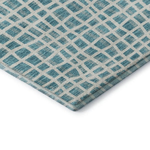HomeRoots 8' Stylish Teal and Ivory Striped Washable Round Rug with UV Protection for Indoor & Outdoor Use 661692