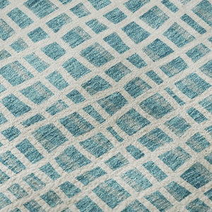 HomeRoots 8' Stylish Teal and Ivory Striped Washable Round Rug with UV Protection for Indoor & Outdoor Use 661692