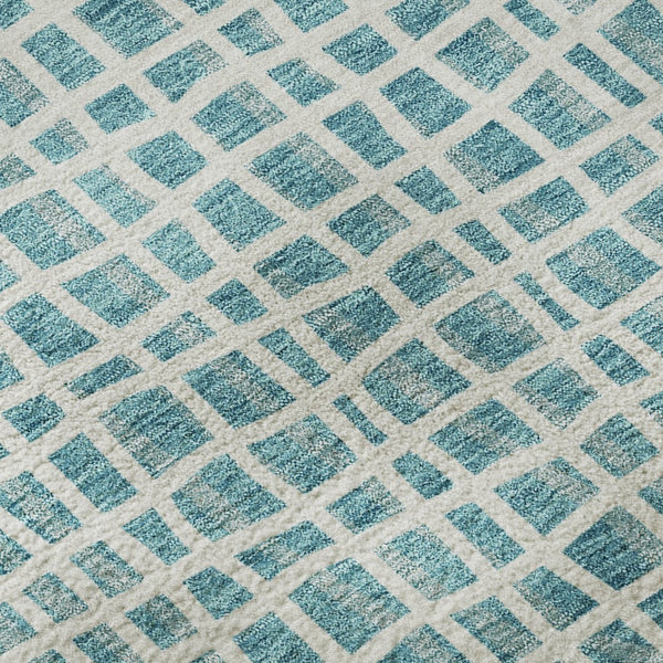 HomeRoots 8' Stylish Teal and Ivory Striped Washable Round Rug with UV Protection for Indoor & Outdoor Use 661692