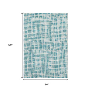 HomeRoots 8' X 10' Teal And Ivory Striped Area Rug - Durable, Washable, UV-Resistant for Indoor/Outdoor Use 661693
