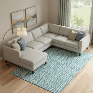 HomeRoots 8' X 10' Teal And Ivory Striped Area Rug - Durable, Washable, UV-Resistant for Indoor/Outdoor Use 661693