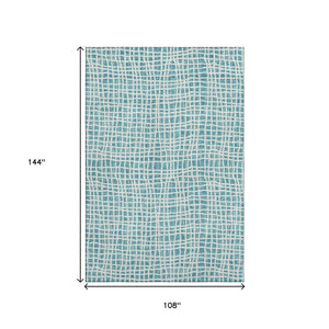 HomeRoots 9' X 12' Teal and Ivory Striped Washable Area Rug – Durable, Stylish, UV-Protected for Family Spaces! 661694
