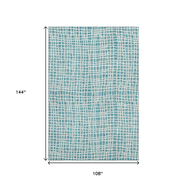 HomeRoots 9' X 12' Teal and Ivory Striped Washable Area Rug – Durable, Stylish, UV-Protected for Family Spaces! 661694