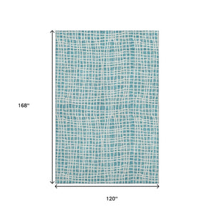 HomeRoots 10' X 14' Teal And Ivory Striped Area Rug – Washable, UV Protected, Durable & Stain Resistant Design 661695