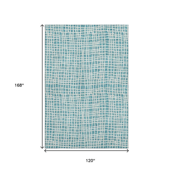 HomeRoots 10' X 14' Teal And Ivory Striped Area Rug – Washable, UV Protected, Durable & Stain Resistant Design 661695