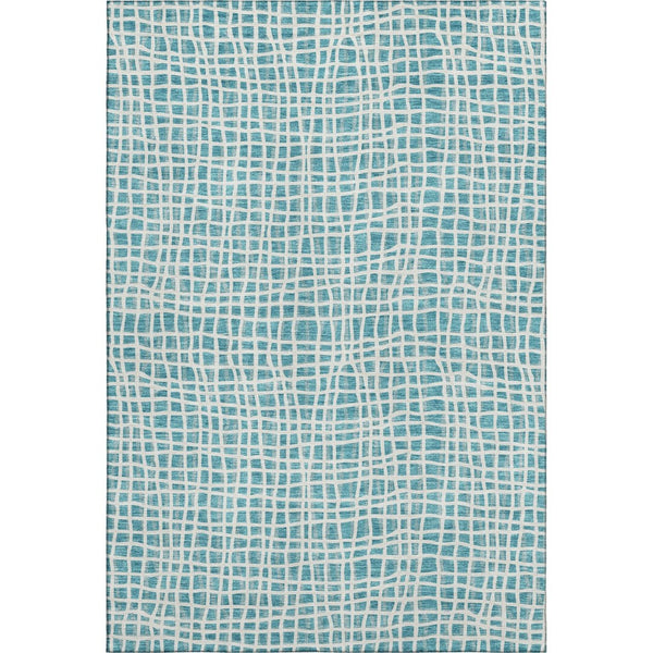 HomeRoots 10' X 14' Teal And Ivory Striped Area Rug – Washable, UV Protected, Durable & Stain Resistant Design 661695
