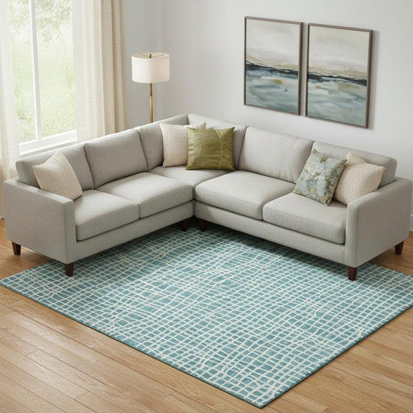 HomeRoots 10' X 14' Teal And Ivory Striped Area Rug – Washable, UV Protected, Durable & Stain Resistant Design 661695