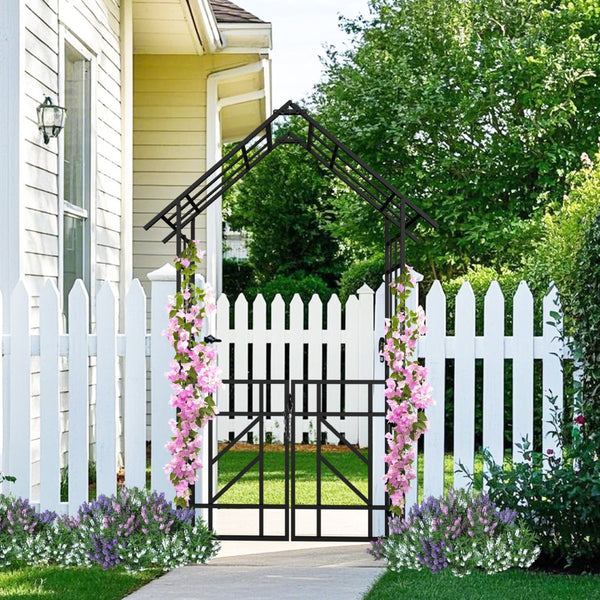 English Elm Metal Garden Arch Bench with Trellis Grid for Climbing Roses and Outdoor Spaces W1586P278421