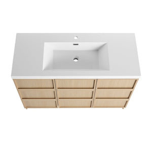 English Elm 48" Floating Bathroom Vanity Dual Ceramic Vessel Sinks Oak Finish Soft Close Doors W999S00511