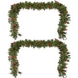 Christopher Knight Home® - Noble House - - 2-Packed 9'X10'' Glitter Bristle Mixed Garland With 15 Red Berry And 15 Pine Cones And With 50 Warm White Led Lights With Timer-Battery Operated-Outdoor,180 Tips