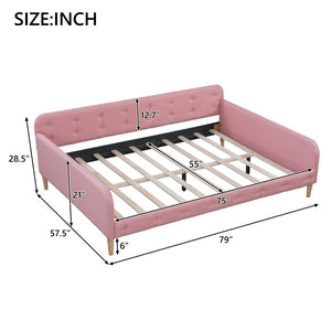 English Elm Full Size Linen Tufted Daybed with Pine Frame for Living or Guest Room Pink DL001825AAH-1
