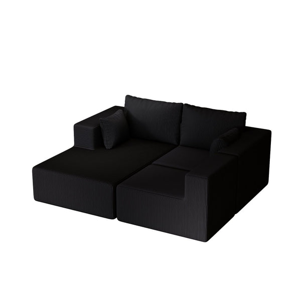 English Elm 108.3" Modular Cloud Sectional Corduroy Upholstered L Shape Sofa for Living Room Black W1097S00221