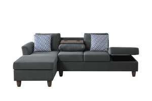 English Elm Hidden Compartment Modular Sectional with Pull Out Drawer and Coordinated Accent Pillows Dark Grey B2730S00063