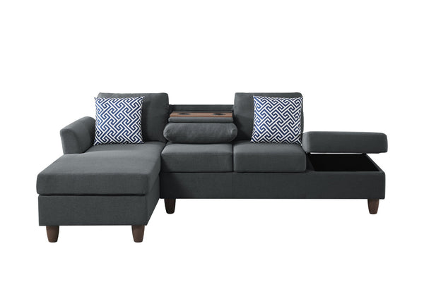 English Elm Hidden Compartment Modular Sectional with Pull Out Drawer and Coordinated Accent Pillows Dark Grey B2730S00063