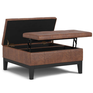 English Elm Dover Lift-Top Ottoman Coffee Table With Storage, Child-Safety Hinges & Rustic Faux Leather Design B136P252685