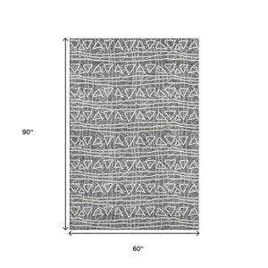 HomeRoots 5' Charcoal & Ivory Geometric Area Rug - Washable, UV-Protected, Stain-Resistant for High-Traffic Areas 661703