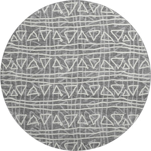 HomeRoots 8' Charcoal Geometric Round Rug - Washable, UV Protected, Stylish & Durable for High-Traffic Areas 661704