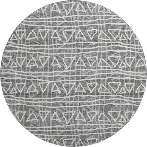 HomeRoots 8' Charcoal Geometric Round Rug - Washable, UV Protected, Stylish & Durable for High-Traffic Areas 661704