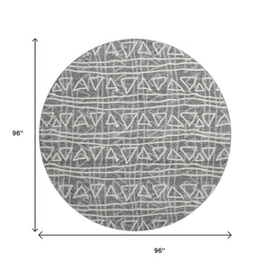 HomeRoots 8' Charcoal Geometric Round Rug - Washable, UV Protected, Stylish & Durable for High-Traffic Areas 661704