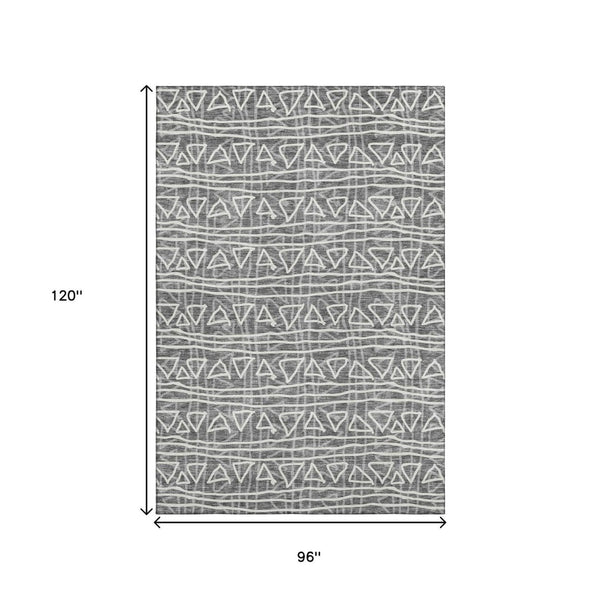 HomeRoots 8' X 10' Charcoal & Ivory Geometric Washable Area Rug - Durable, UV-Protected, Stain-Resistant Design 661705