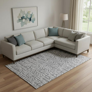 HomeRoots 8' X 10' Charcoal & Ivory Geometric Washable Area Rug - Durable, UV-Protected, Stain-Resistant Design 661705